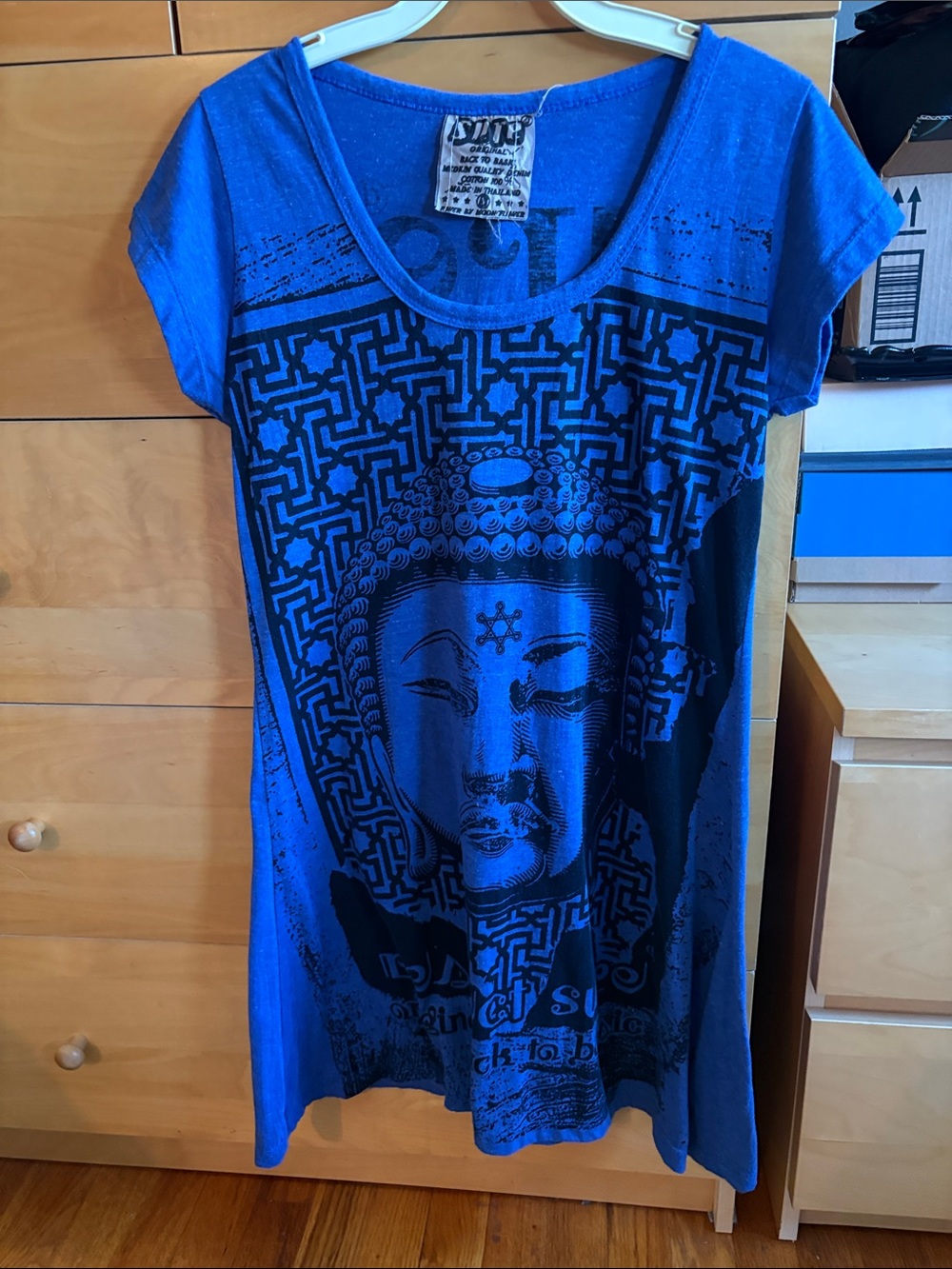 Blue Graphic Buddha Scoop Neck dress